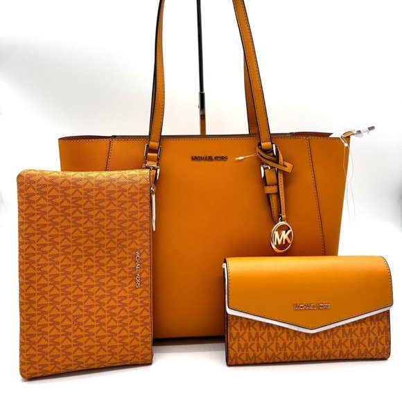 Michael Kors Charlotte LG Tote Bag 3 IN 1 Leather Shoulder Bag Cider